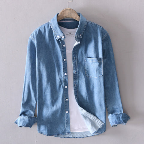 The new 2019 men's denim shirt cotton water to wash the denim shirt