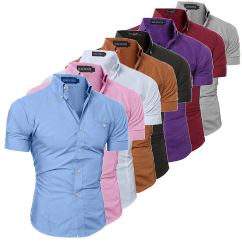 Men Slim Fit Shirt Short Sleeve Stylish Formal Tops Men Casual Short Sleeve Shirts Buttons Top Clothing Solid Plus Size W3