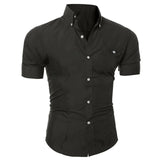 Adisputent 2020 Men's Shirt Fashion Cotton Men Social Shirt Mens Short Sleeve Shirts Male Solid Color Casual Tops Plus Size 3XL