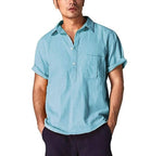 2019 Casual Men's Summer Slim Fit Short Sleeve Muscle Tee Linen shirt Quality Solid Tops Blouse Size M-XXXL