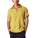 2019 Casual Men's Summer Slim Fit Short Sleeve Muscle Tee Linen shirt Quality Solid Tops Blouse Size M-XXXL
