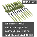 1Set=40PCS Carp Fishing Accessories Kit Rubber Lead Clips Anti Tangle Sleeve Quick Change Rolling Swivels Carp Rig Making Tackle