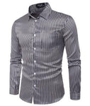 Men's Shirts Night Club Shirt Type Personal Bright Face Vertical Stripe Hundred Sets Men's Leisure Collar Long Sleeve Shirts