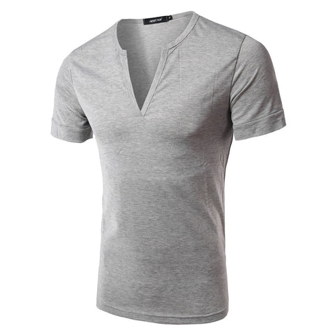 Summer Spring Mens Shirts Casual Cotton Short Sleeve Solid Color V-neck Shhirts for Men