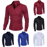 2019 new fashion men's pure color collar shirt long-sleeved slim shirt hot selling close-fitting classic shirt men shirt top clo
