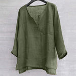 Men's Long Sleeve Blouse New Cotton Linen Solid Color Loose Pullover V-Neck Tee Shirt Fashion Casual Breathable Comfy Tops#Y