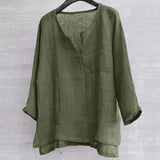 Men's Long Sleeve Blouse New Cotton Linen Solid Color Loose Pullover V-Neck Tee Shirt Fashion Casual Breathable Comfy Tops#Y