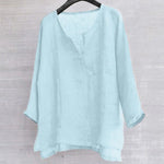 Men's Long Sleeve Blouse New Cotton Linen Solid Color Loose Pullover V-Neck Tee Shirt Fashion Casual Breathable Comfy Tops#Y