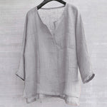 Men's Long Sleeve Blouse New Cotton Linen Solid Color Loose Pullover V-Neck Tee Shirt Fashion Casual Breathable Comfy Tops#Y