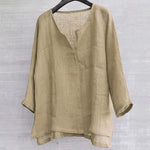 Men's Long Sleeve Blouse New Cotton Linen Solid Color Loose Pullover V-Neck Tee Shirt Fashion Casual Breathable Comfy Tops#Y