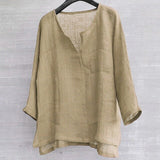 Men's Long Sleeve Blouse New Cotton Linen Solid Color Loose Pullover V-Neck Tee Shirt Fashion Casual Breathable Comfy Tops#Y