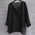 Men's Long Sleeve Blouse New Cotton Linen Solid Color Loose Pullover V-Neck Tee Shirt Fashion Casual Breathable Comfy Tops#Y