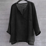 Men's Long Sleeve Blouse New Cotton Linen Solid Color Loose Pullover V-Neck Tee Shirt Fashion Casual Breathable Comfy Tops#Y
