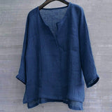 Men's Long Sleeve Blouse New Cotton Linen Solid Color Loose Pullover V-Neck Tee Shirt Fashion Casual Breathable Comfy Tops#Y