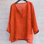 Men's Long Sleeve Blouse New Cotton Linen Solid Color Loose Pullover V-Neck Tee Shirt Fashion Casual Breathable Comfy Tops#Y