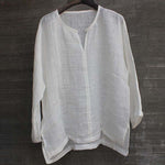 Men's Long Sleeve Blouse New Cotton Linen Solid Color Loose Pullover V-Neck Tee Shirt Fashion Casual Breathable Comfy Tops#Y