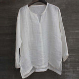 Men's Long Sleeve Blouse New Cotton Linen Solid Color Loose Pullover V-Neck Tee Shirt Fashion Casual Breathable Comfy Tops#Y
