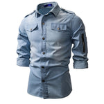2020 Autumn & Winter New Arrival Men's Washed Denim Long Sleeve Shirt Casual Slim Square Collar Long Sleeve Shirt Free Shipping
