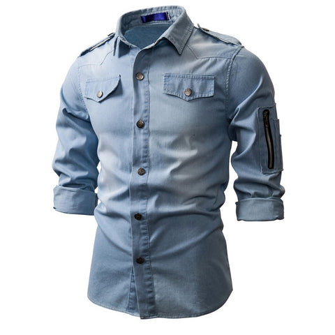 2020 Autumn & Winter New Arrival Men's Washed Denim Long Sleeve Shirt Casual Slim Square Collar Long Sleeve Shirt Free Shipping