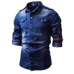 2020 Autumn & Winter New Arrival Men's Washed Denim Long Sleeve Shirt Casual Slim Square Collar Long Sleeve Shirt Free Shipping
