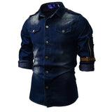2020 Autumn & Winter New Arrival Men's Washed Denim Long Sleeve Shirt Casual Slim Square Collar Long Sleeve Shirt Free Shipping
