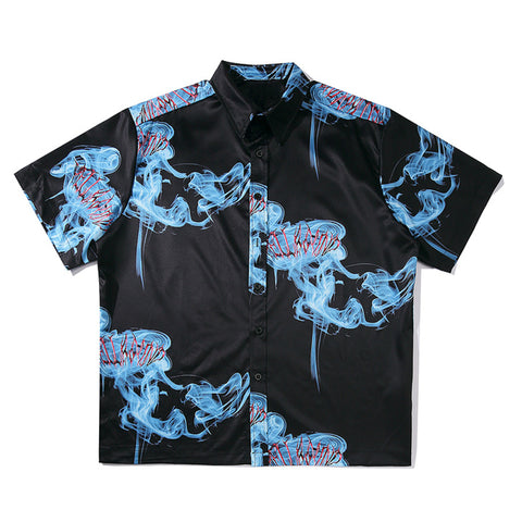 Mens Print Hawaiian Shirts Harajuku Streetwear 2020 Summer Short Sleeve Blouse Punk Rock Unisex Oversize Shirts Tops Big Size
