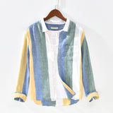 Men Spring Fashion Japan Style 100% Pure Linen High Quality Colorful Stripe Dyed Long Sleeve Shirt Male Minimalism Leisure Shirt