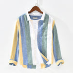 Men Spring Fashion Japan Style 100% Pure Linen High Quality Colorful Stripe Dyed Long Sleeve Shirt Male Minimalism Leisure Shirt