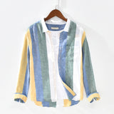 Men Spring Fashion Japan Style 100% Pure Linen High Quality Colorful Stripe Dyed Long Sleeve Shirt Male Minimalism Leisure Shirt