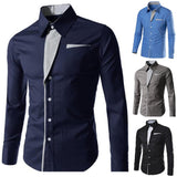 Men Color Block Stripe Slim Fite Long Sleeve Button Turn Down Collar Shirt Top