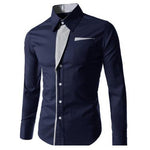 Men Color Block Stripe Slim Fite Long Sleeve Button Turn Down Collar Shirt Top