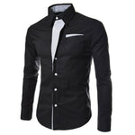 Men Color Block Stripe Slim Fite Long Sleeve Button Turn Down Collar Shirt Top