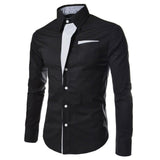 Men Color Block Stripe Slim Fite Long Sleeve Button Turn Down Collar Shirt Top