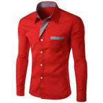 Men Color Block Stripe Slim Fite Long Sleeve Button Turn Down Collar Shirt Top