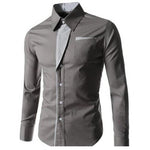 Men Color Block Stripe Slim Fite Long Sleeve Button Turn Down Collar Shirt Top