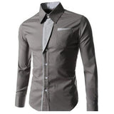 Men Color Block Stripe Slim Fite Long Sleeve Button Turn Down Collar Shirt Top