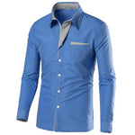 Men Color Block Stripe Slim Fite Long Sleeve Button Turn Down Collar Shirt Top