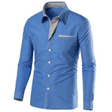 Men Color Block Stripe Slim Fite Long Sleeve Button Turn Down Collar Shirt Top