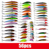 Kit Set Of Wobblers Carp Minnow Hard/Artificial/Fake Bait For Fishing Tackle/Lure Mixed Swimbait Crankbaits Trolling Pike 56pcs