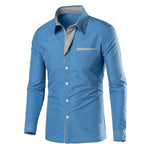 Fashion Men Stand Collar Long Sleeve Color Block Button up Shirt Slimted Fitted Top Hand-wash Regular Cotton Blend Long Sleeve