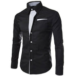 Fashion Men Stand Collar Long Sleeve Color Block Button up Shirt Slimted Fitted Top Hand-wash Regular Cotton Blend Long Sleeve
