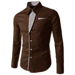 Fashion Men Stand Collar Long Sleeve Color Block Button up Shirt Slimted Fitted Top Hand-wash Regular Cotton Blend Long Sleeve
