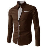 Fashion Men Stand Collar Long Sleeve Color Block Button up Shirt Slimted Fitted Top Hand-wash Regular Cotton Blend Long Sleeve