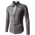 Fashion Men Stand Collar Long Sleeve Color Block Button up Shirt Slimted Fitted Top Hand-wash Regular Cotton Blend Long Sleeve