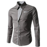 Fashion Men Stand Collar Long Sleeve Color Block Button up Shirt Slimted Fitted Top Hand-wash Regular Cotton Blend Long Sleeve