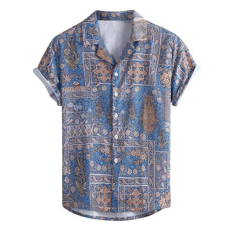 Factory direct sales Men's Summer Fashion Casual Lapel Print Short Sleeve Shirt Top Blouse Men's Shirts Winter  Purchasing