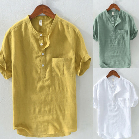 Men  pure linen pullover Men Casual Shirts