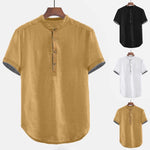 2019 Summer Men Baggy Solid Cotton Linen Short Sleeve Button Plus Size Shirt Tops Blouse M-3XL hawaiian camisa masculina