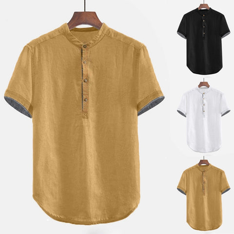 2019 Summer Men Baggy Solid Cotton Linen Short Sleeve Button Plus Size Shirt Tops Blouse M-3XL hawaiian camisa masculina