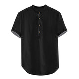 2019 Summer Men Baggy Solid Cotton Linen Short Sleeve Button Plus Size Shirt Tops Blouse M-3XL hawaiian camisa masculina